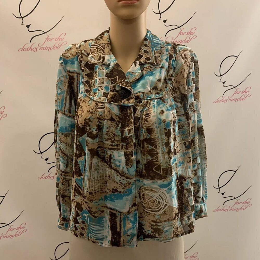 SERE NADE. Sz M. Semi Sheer 3/4 Sleeve Lagenlook Jacket. Piped Front Yoke. B56